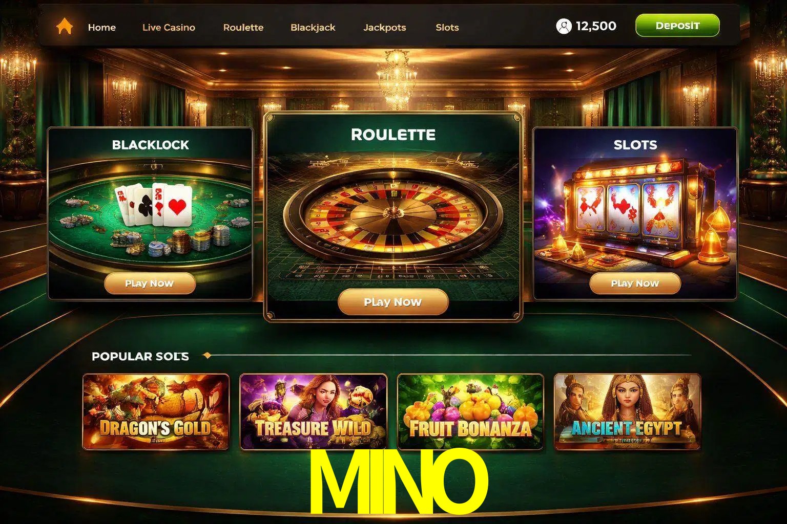 Vista de la plataforma MINO Casino mostrando categorías organizadas de juegos en línea